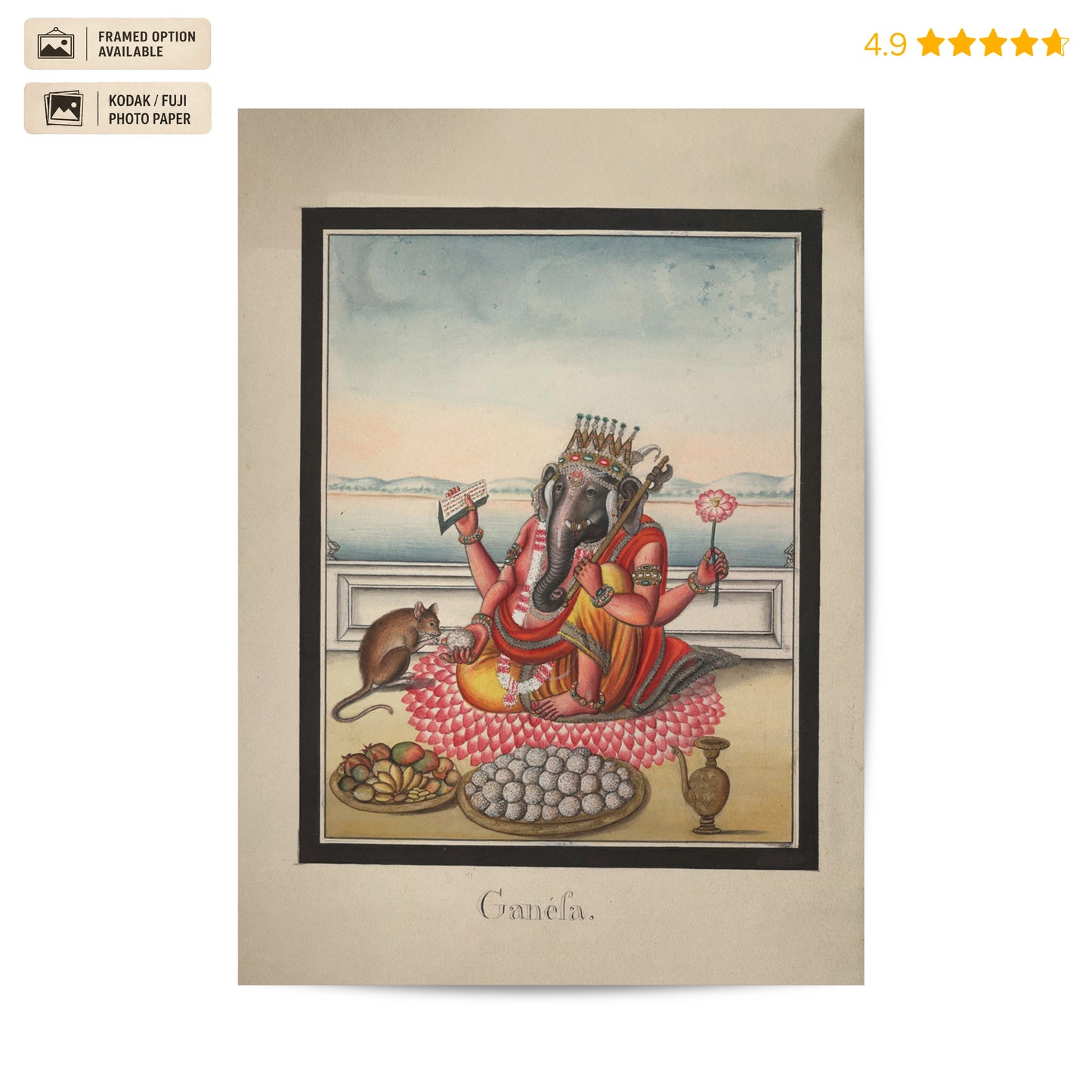 Ganesha 19th Century Vintage Poster & Framed Print