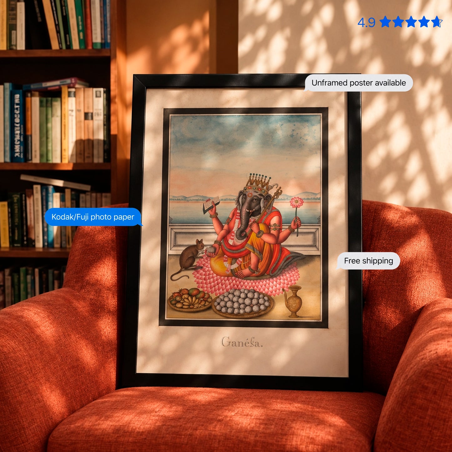 Ganesha 19th Century Vintage Poster & Framed Print