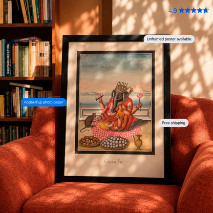Ganesha 19th Century Vintage Poster & Framed Print