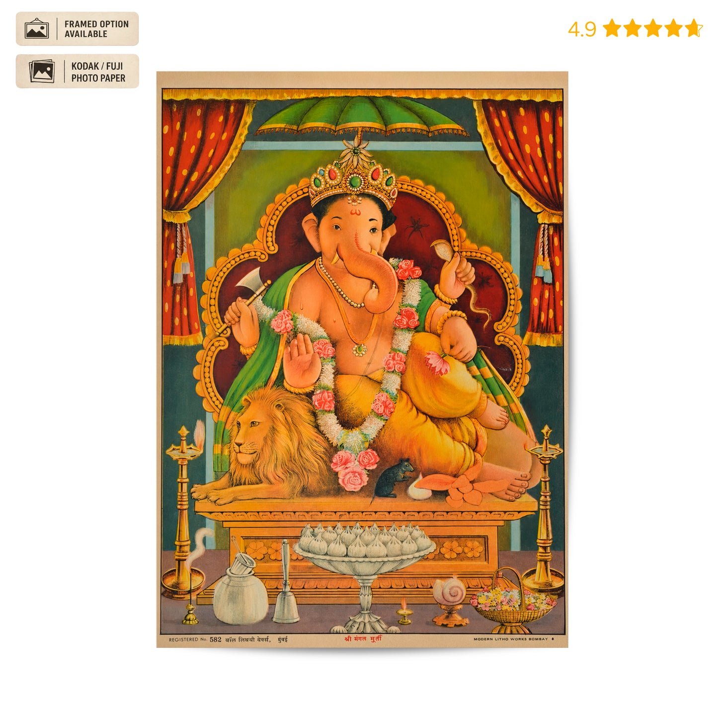 Mangalmurti Ganesha Vintage Poster & Framed Print