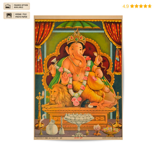 Mangalmurti Ganesha Vintage Poster & Framed Print