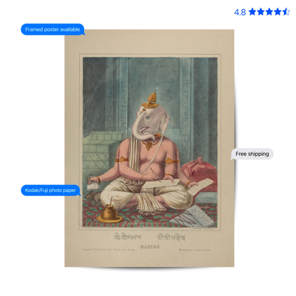 Ganesha transcribing the Mahabharata 19th Century Vintage Poster & Framed Print