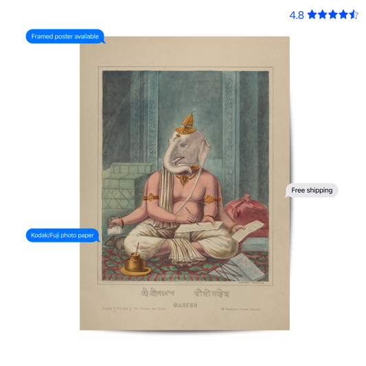 Ganesha transcribing the Mahabharata 19th Century Vintage Poster & Framed Print