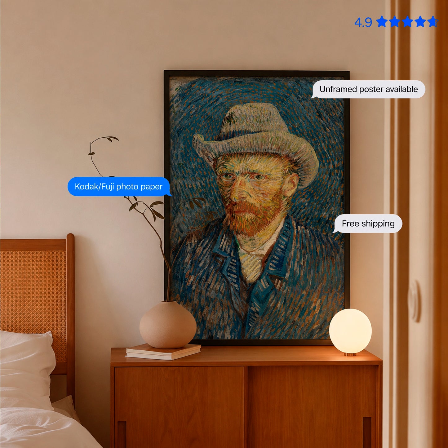 Self-Portrait with Grey Felt Hat by Vincent van Gogh Poster & Framed Print