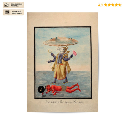 Varaha Avtar 19th Century Vintage Poster & Framed Print