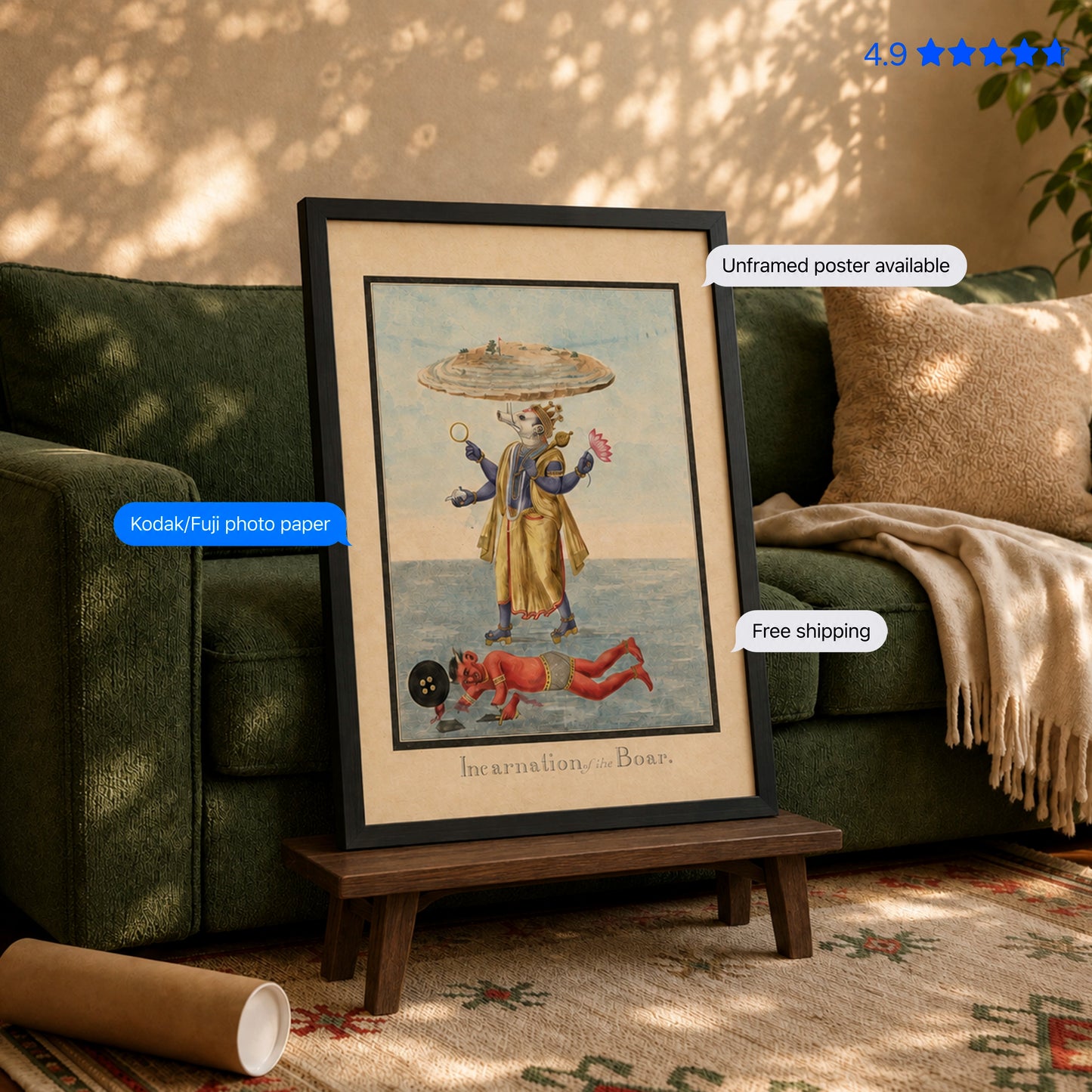 Varaha Avtar 19th Century Vintage Poster & Framed Print