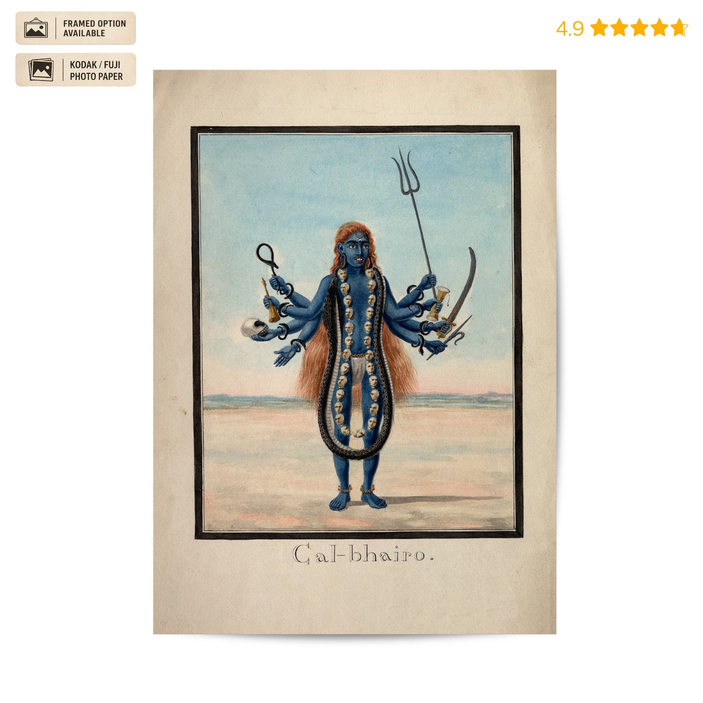 Goddess Kal-Bhairav 19th-century Vintage Poster & Framed Print