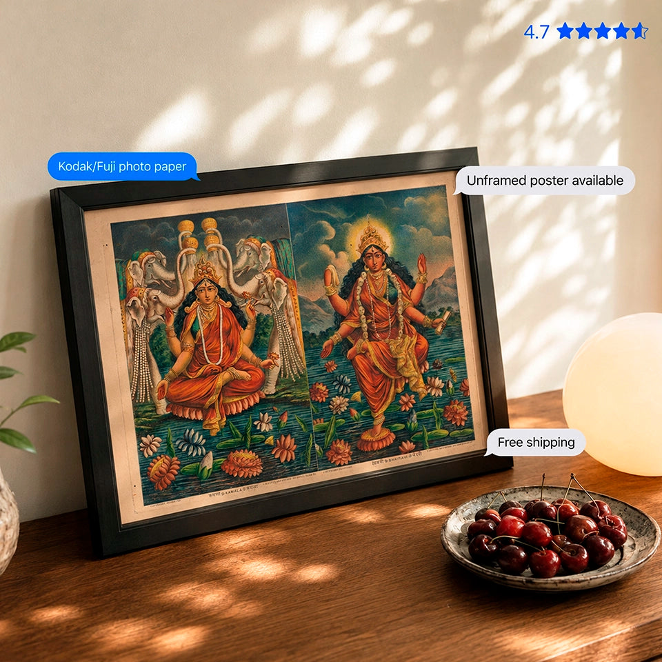 Goddess Kamala and Bhairavi 19th-century Vintage Poster & Framed Print