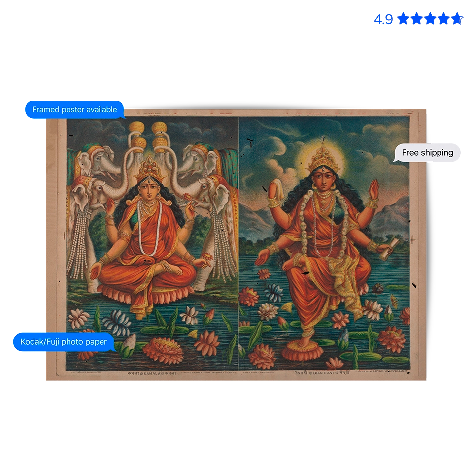 Goddess Kamala and Bhairavi 19th-century Vintage Poster & Framed Print