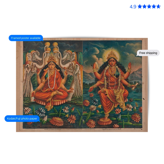 Goddess Kamala and Bhairavi 19th-century Vintage Poster & Framed Print