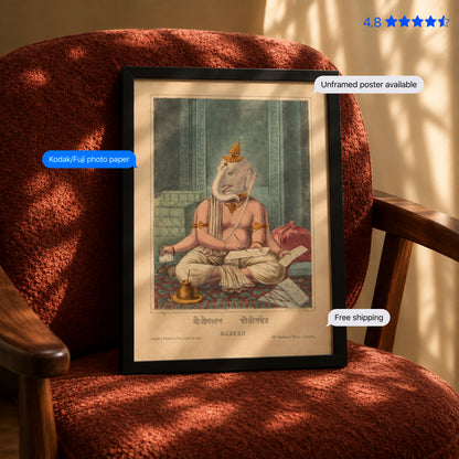 Ganesha transcribing the Mahabharata 19th Century Vintage Poster & Framed Print