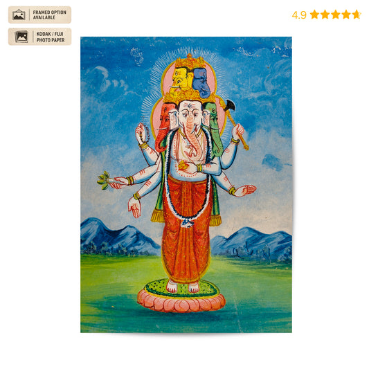 Panchmukhi Ganpati Vintage Poster & Framed Print