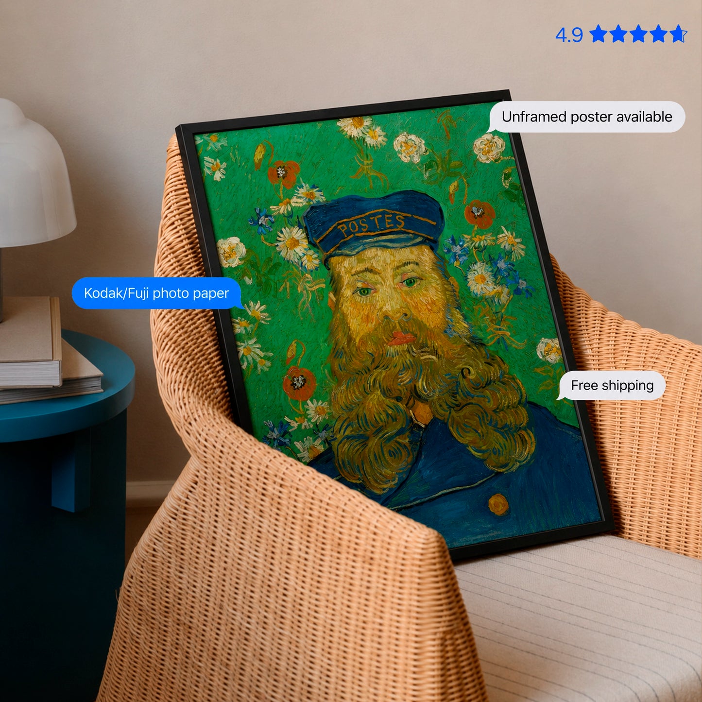 The Postman Joseph Roulin by Vincent van Gogh Poster & Framed Print