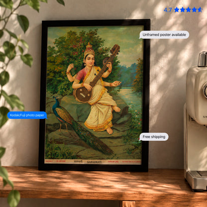 Goddess Saraswati Vintage Poster & Framed Print