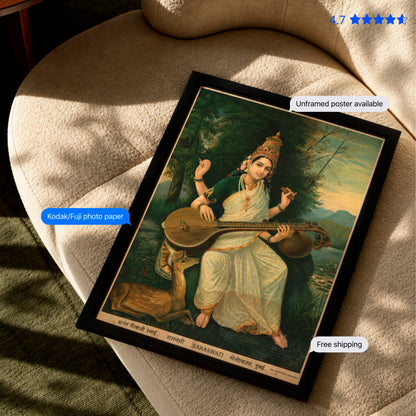 Goddess Sarawasti 2 Vintage Poster & Framed Print