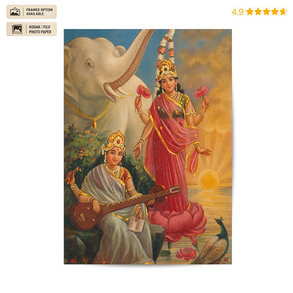 Goddess Sarawasti & Lakshmi Vintage Poster & Framed Print