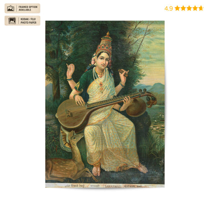 Goddess Sarawasti 2 Vintage Poster & Framed Print