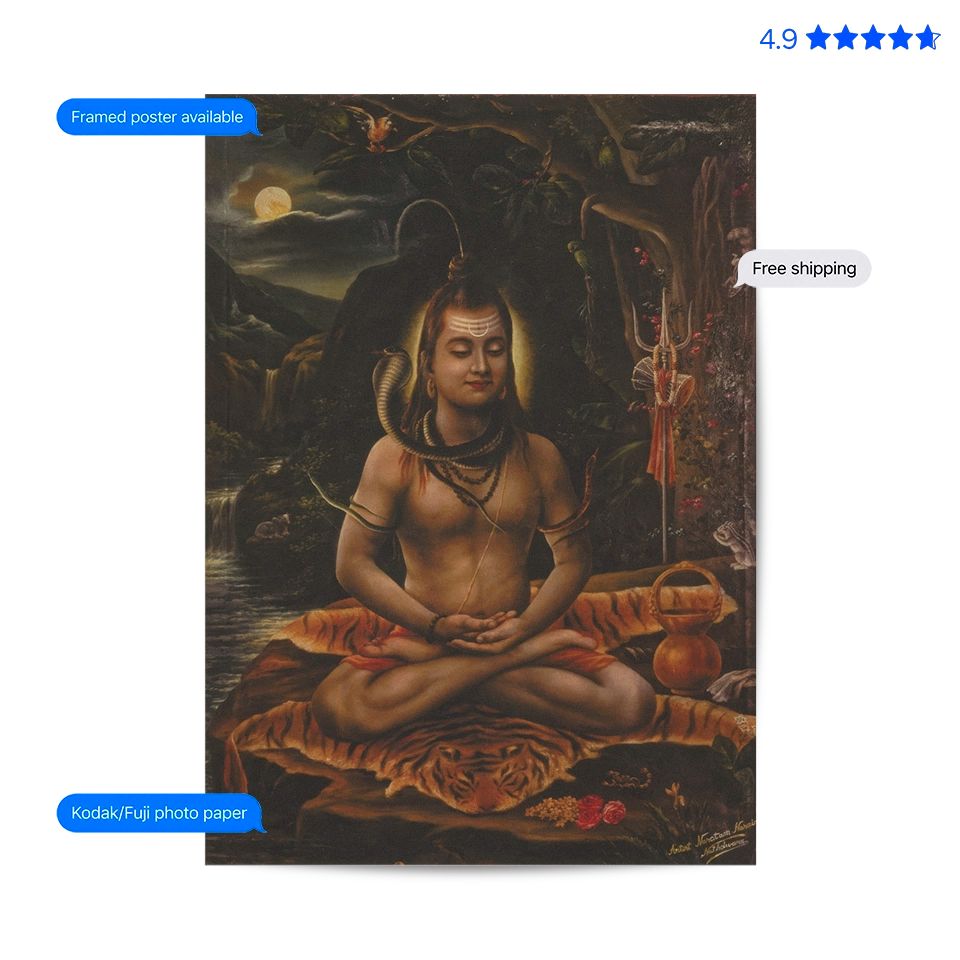 Lord Shiva in Meditation Vintage Poster & Framed Print