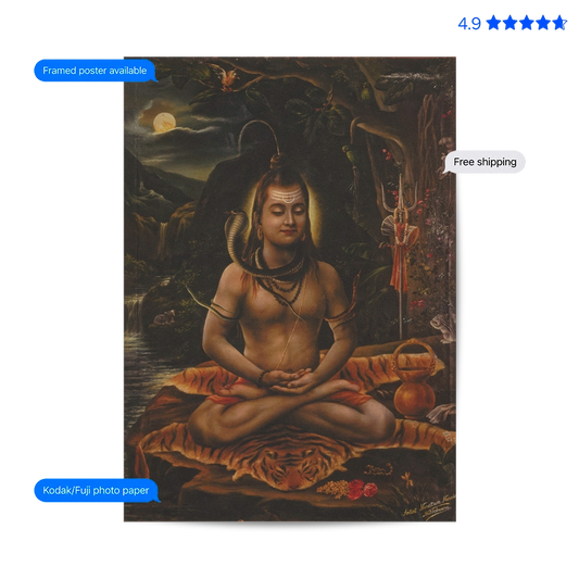 Lord Shiva in Meditation Vintage Poster & Framed Print