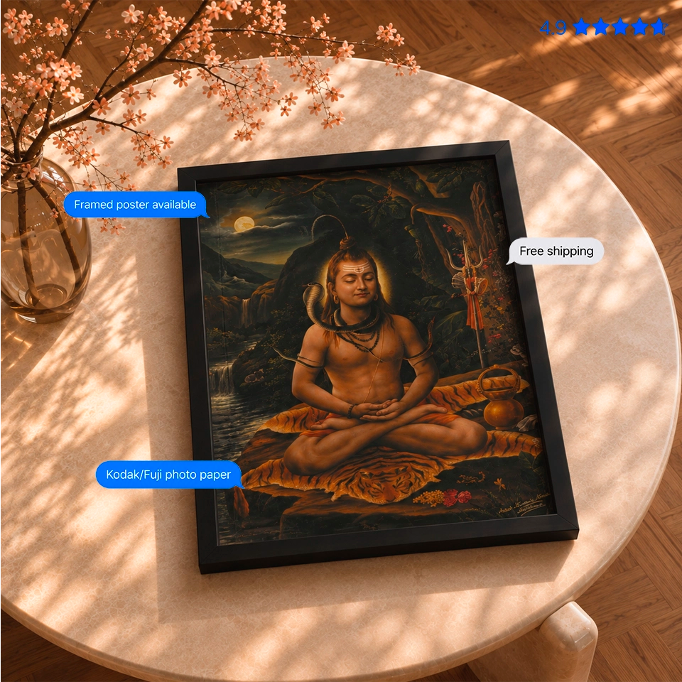 Lord Shiva in Meditation Vintage Poster & Framed Print