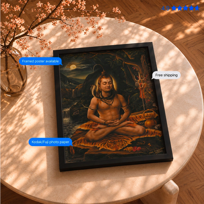 Lord Shiva in Meditation Vintage Poster & Framed Print