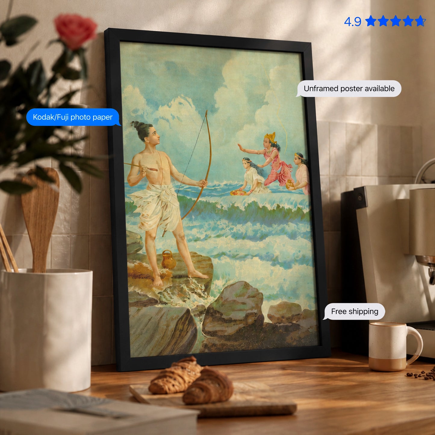 Shree Ram at the Sea Vintage Poster & Framed Print