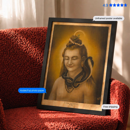 Lord Shiva Contemplating Vintage Poster & Framed Print