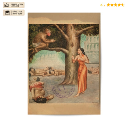 Seeta and Hanuman Vintage Poster & Framed Print