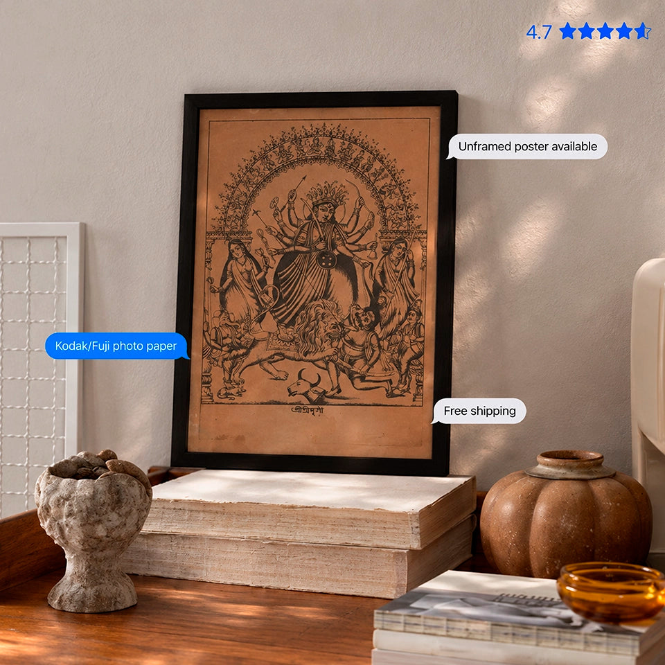 Goddess Sri Sri Durga Vintage Poster & Framed Print