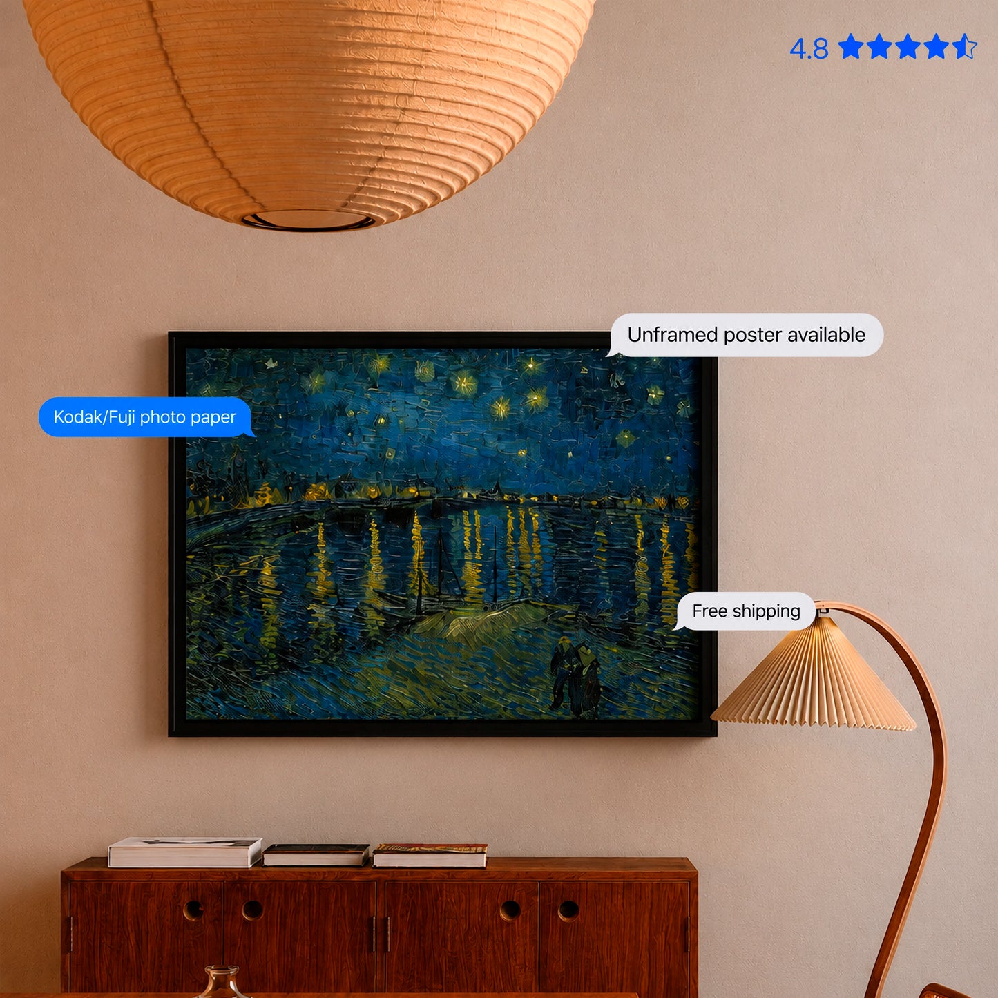 Starry Night Over the Rhône by Vincent van Gogh Poster & Framed Print
