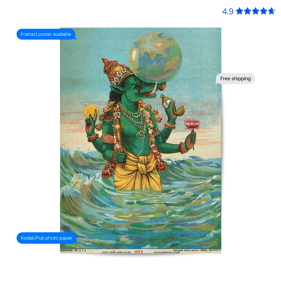 Varaha Avatar 19th Century Vintage Poster & Framed Print